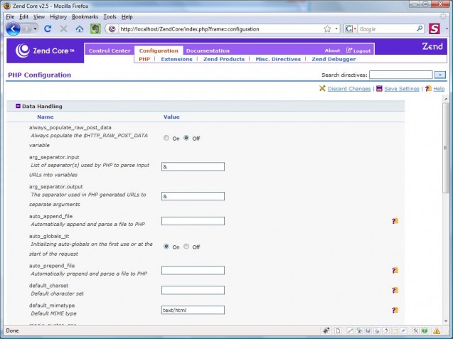 zend core configuration php