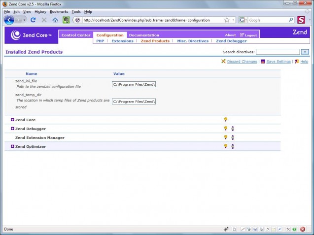 zend products configuration