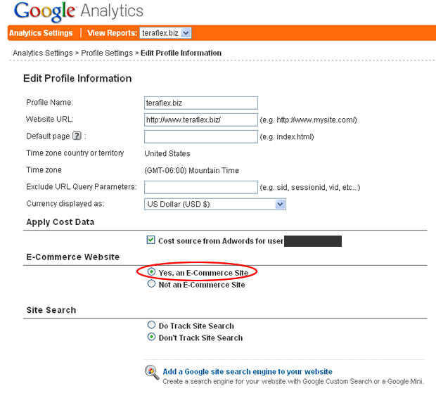 Edit Profile in Google Analytics