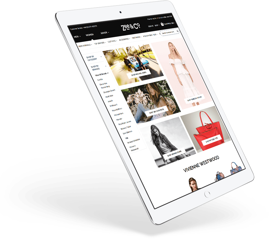 Zee&Co Website on a tablet device