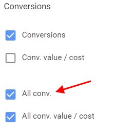 all conversion column selector