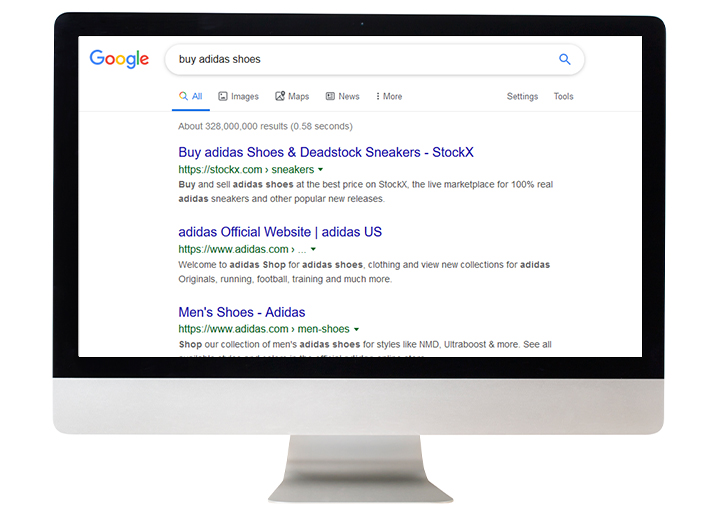 google search result - transactional intent example