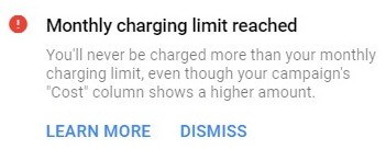 monthly charging limit notice google ads