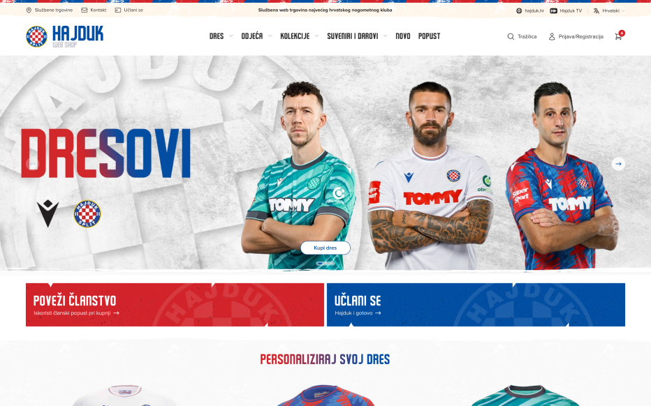 HNK Hajduk Web Shop Homepage