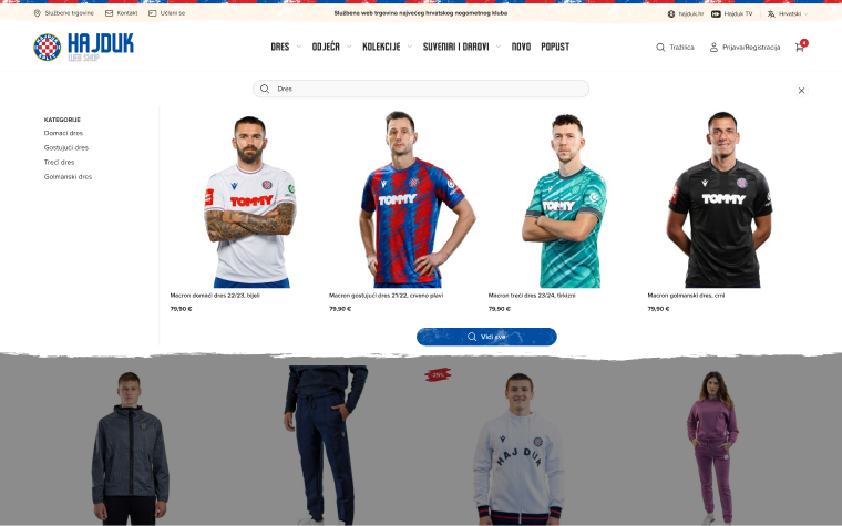 Hajduk Web Shop Search Capabilities