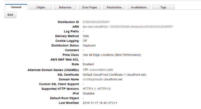 CloudFront general tab