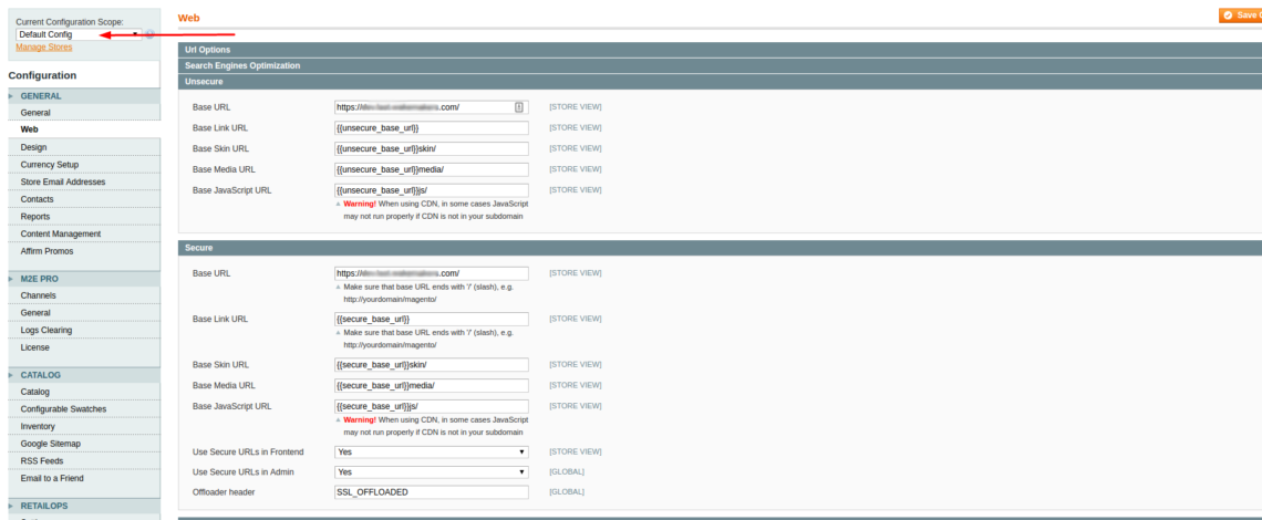 Magento Website Settings