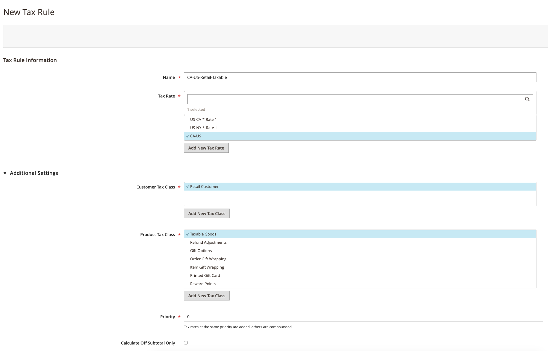 Tax Rule for California US Magento 2