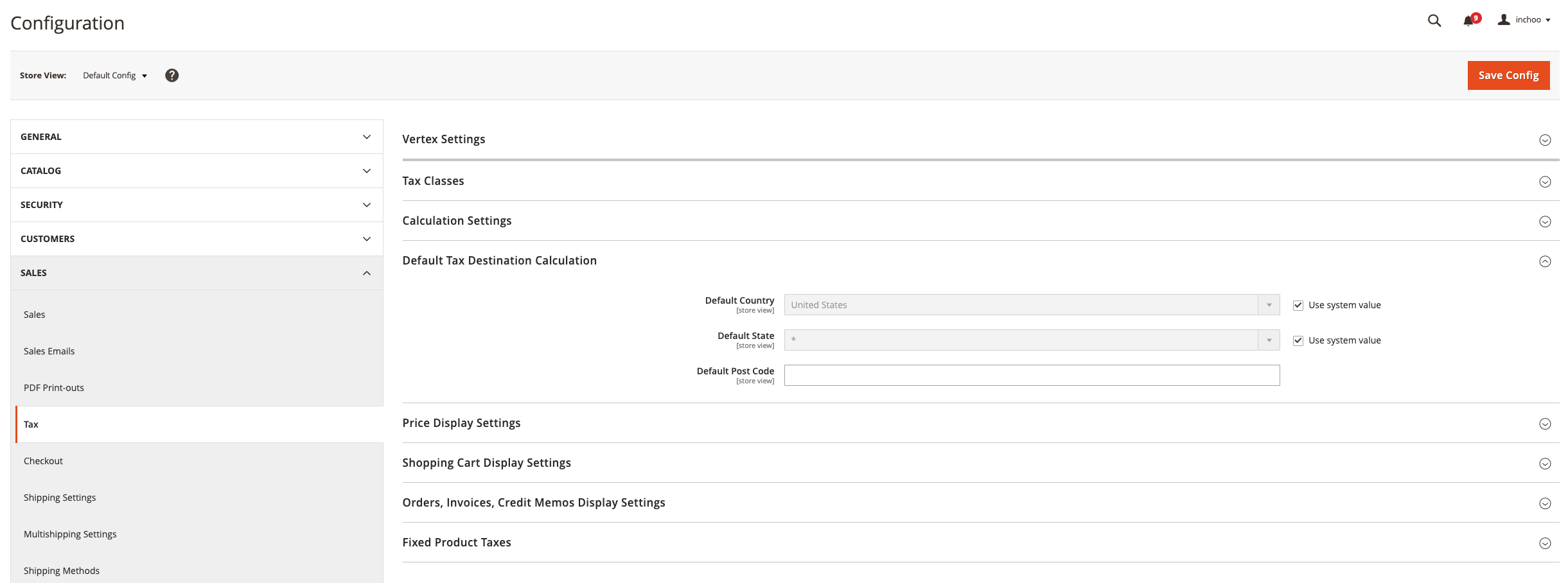 Magento 2 default tax calculation country and state