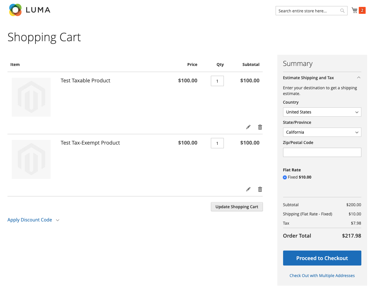 Tax applied to taxable goods and shipping