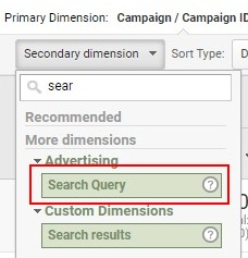 analytics secondary dimension search query