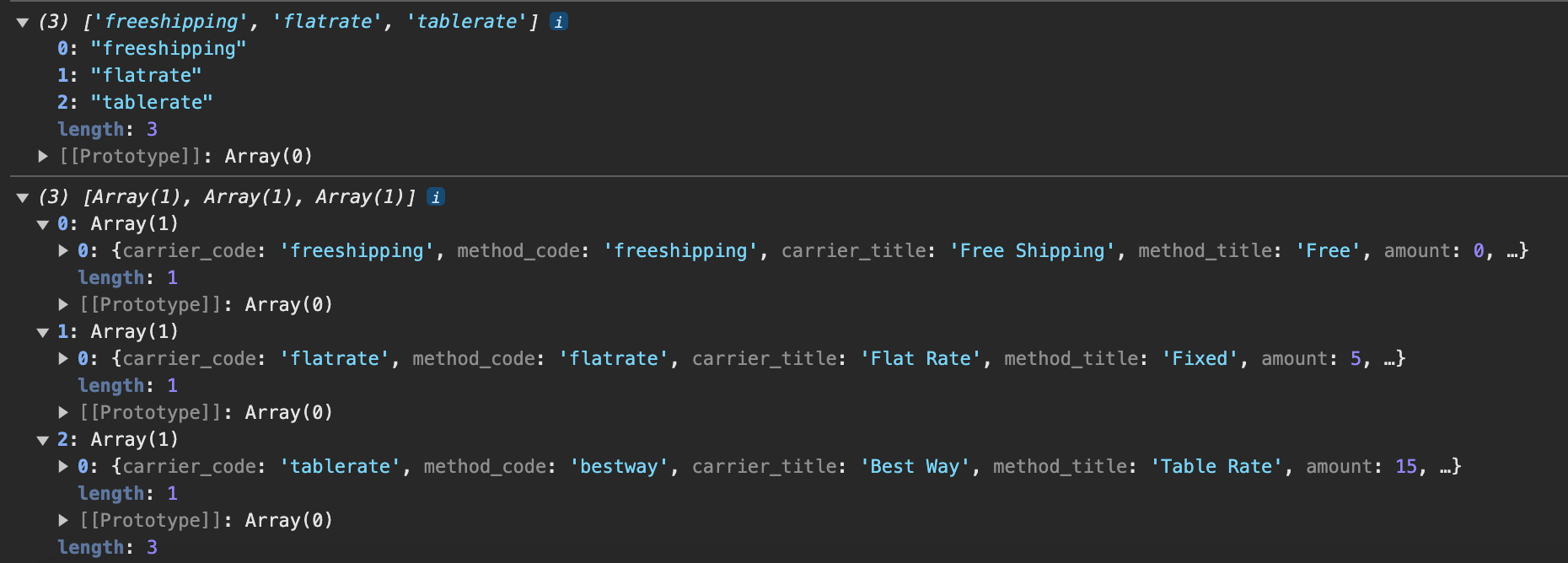 console logging the variables