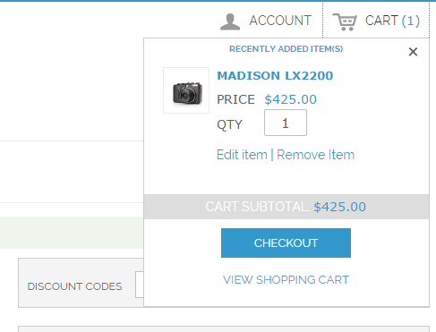 Mini Cart Default Screenshot Item Inside Magento