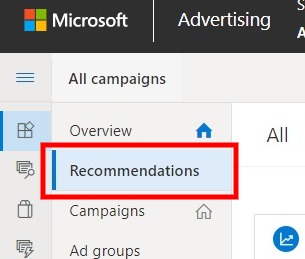 recommendations tab microsoft advertising