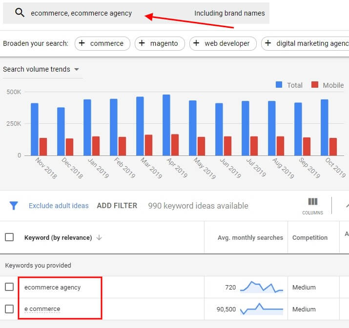 seed keywords keyword planner