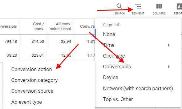 segmentation conversion action