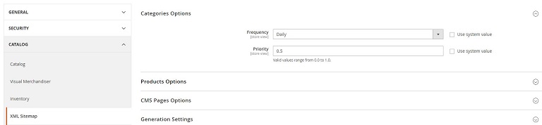 sitemap settings in magento 2