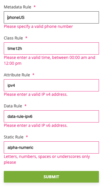 Input fields after validation