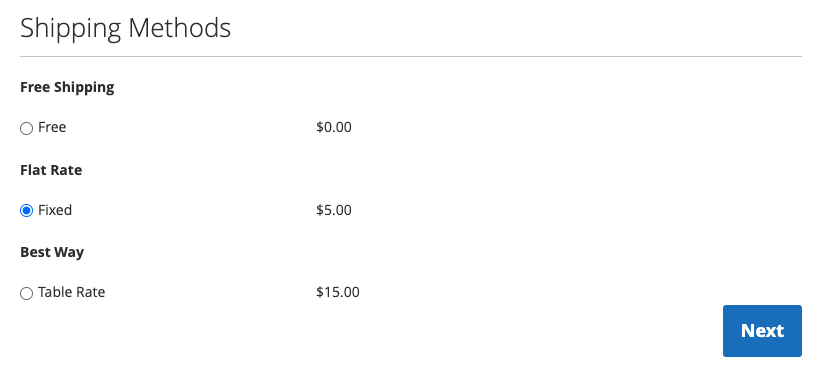 Grouped shipping methods