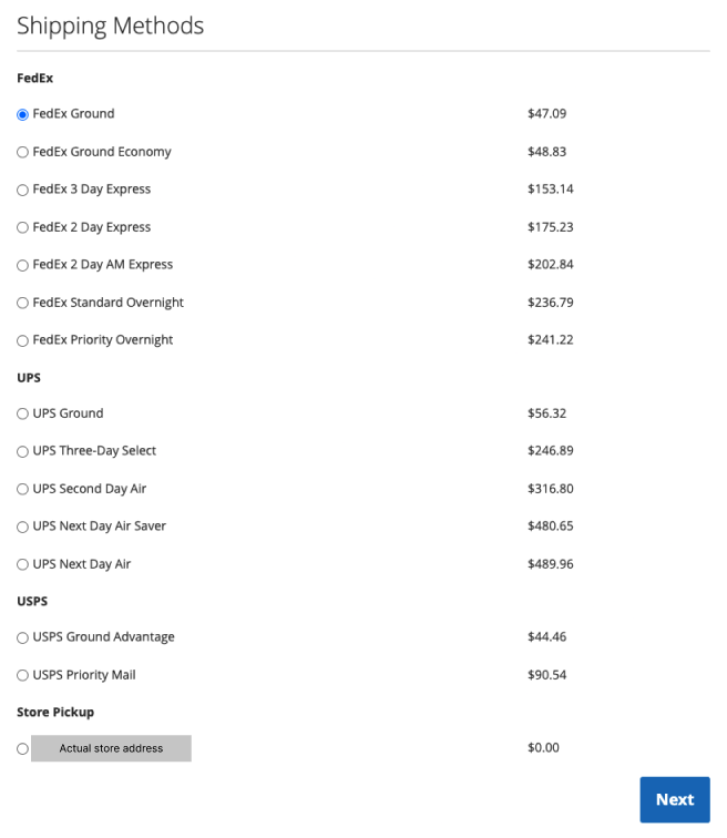 Group multiple shipping methods