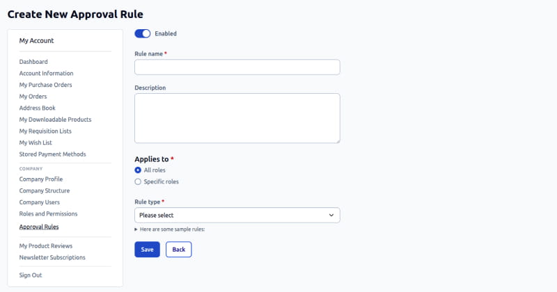 Create New Approval Rule form with condition, applies to and approvers